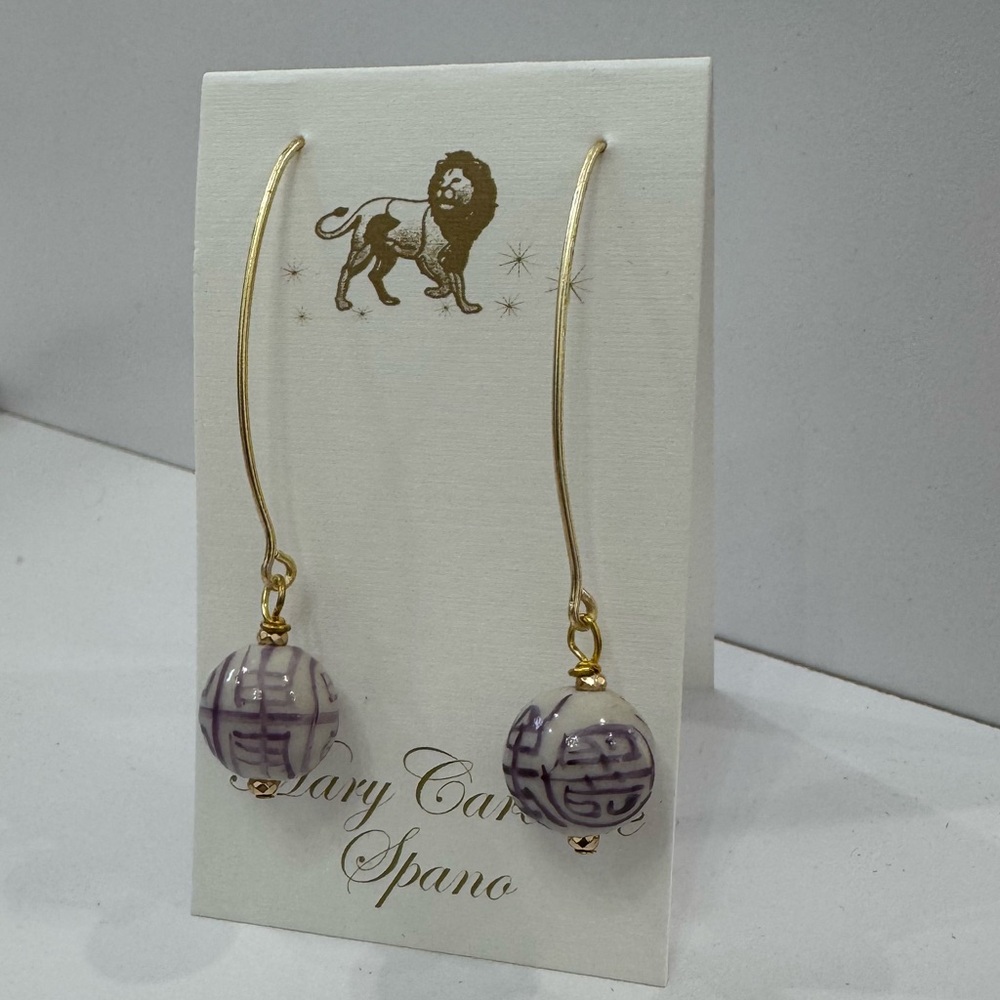 Mary Caroline Spano Chinoiserie Wishbone Earrings Purple